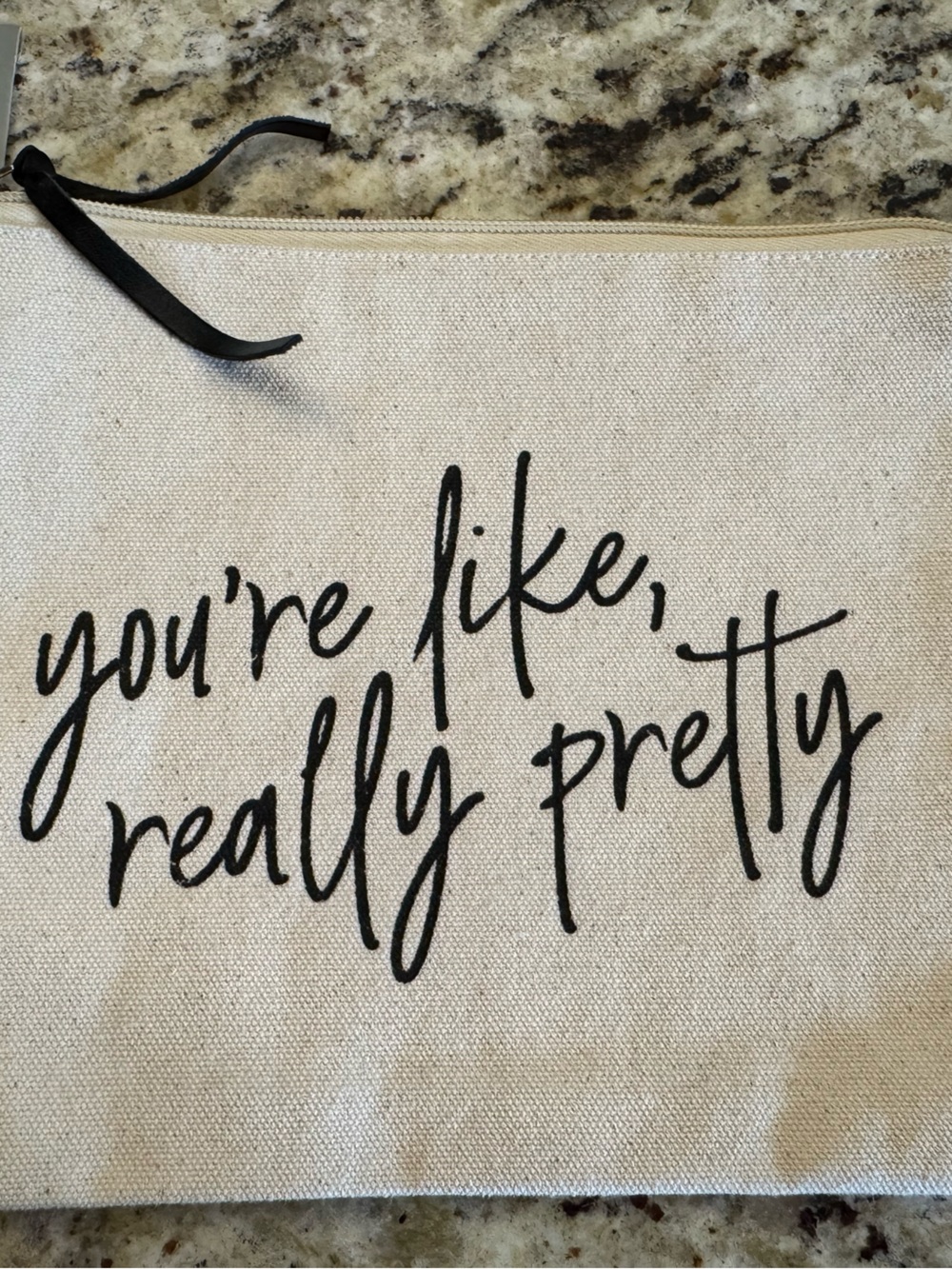 Kirklands Natural Canvas Pouch with Black Script